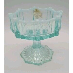 Fenton Ice Blue Green Opalescent glass Compote Pedestal Dish
